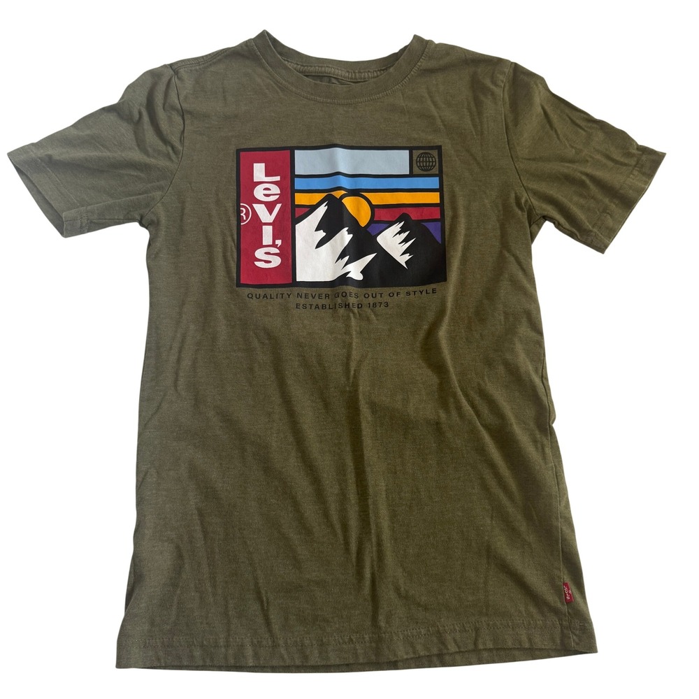 Levis Kids Olive Green Mountain Graphic T-Shirt Size L 12-13 YRS F713-EBR